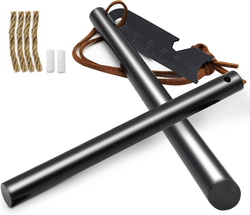 BCHARYA Fire Starter Survival Tool, Ferro Rod Kit with Leather Neck Lanyard and Multi-Tool Striker, Flint and Steel Survival Igniter with Tinder Rope and Tab for Camping, Hiking and Emergency - Image 1
